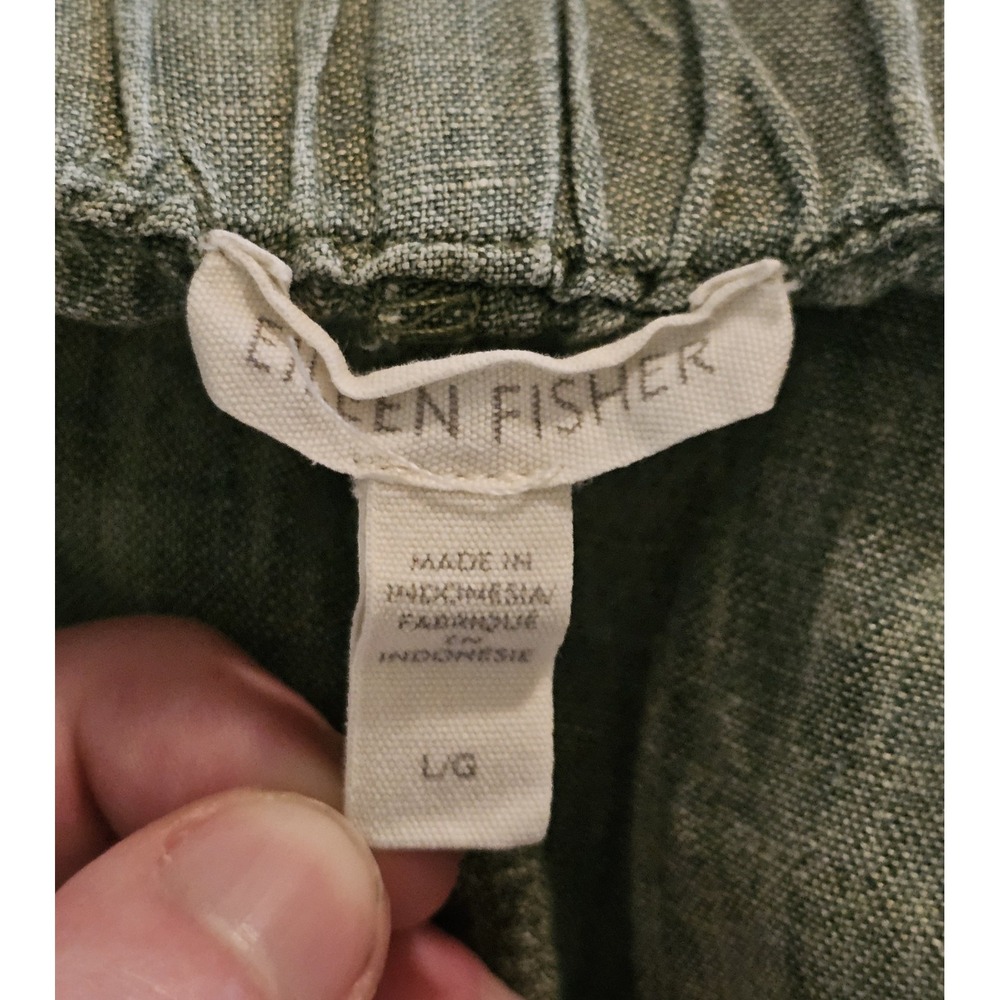 Eileen Fisher Wide Leg Linen Pants Womens Size Large Sage Green Crop Pockets - Picture 3 of 4